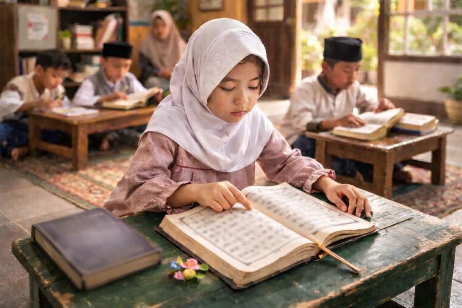 Pembelajaran Iqro untuk anak binaan Yayasan Bina Bangsa Berdikari di Solear, Tangerang