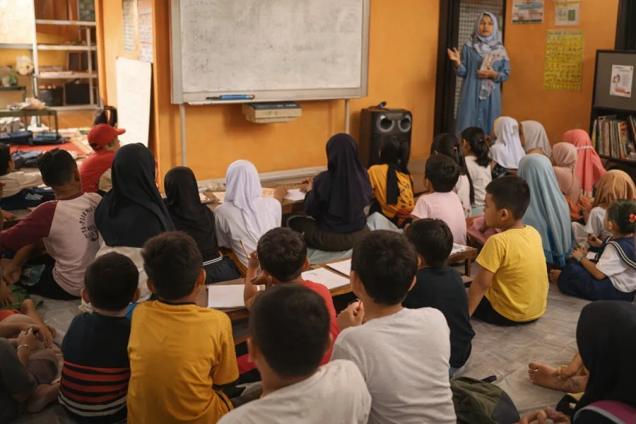 anak-anak belajar di Rumah Belajar Solear Berdikari Desa Cikuya